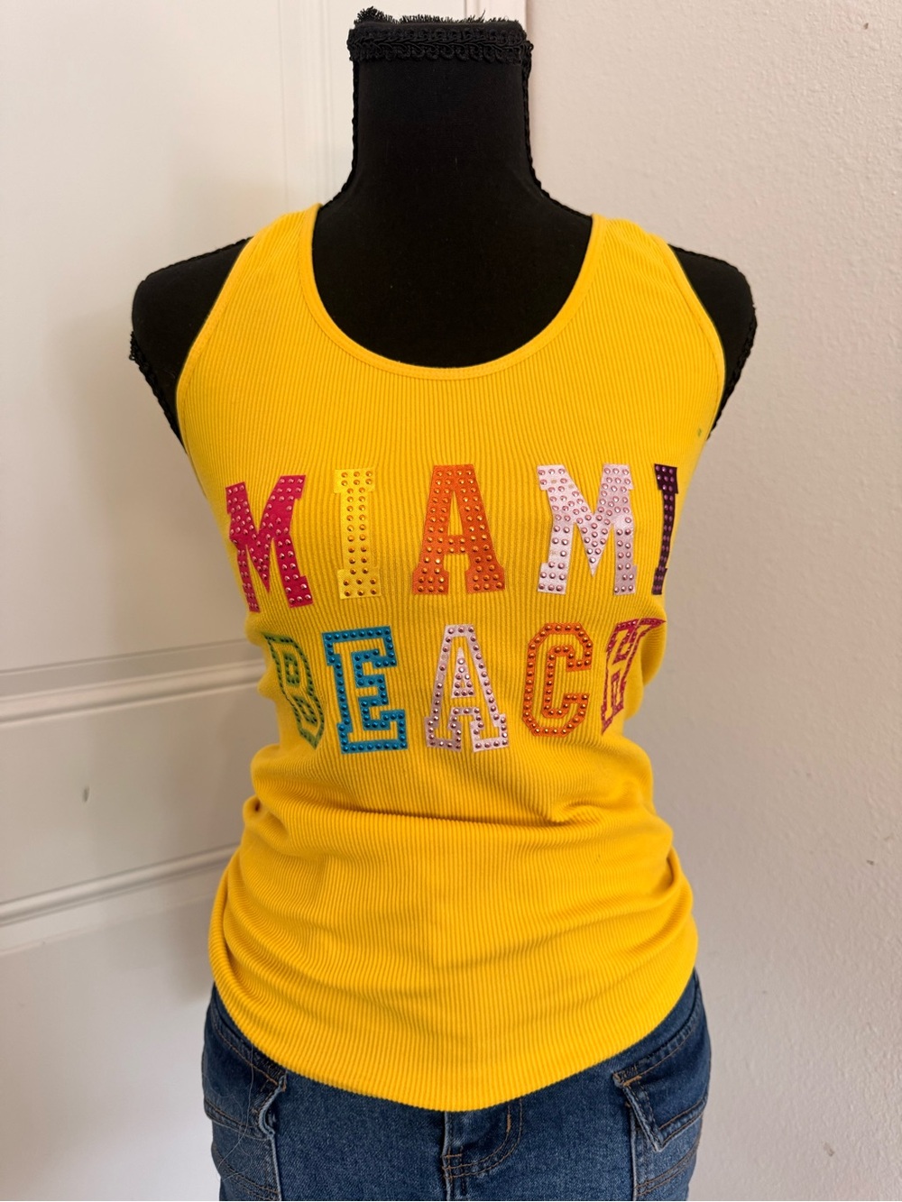 Yellow 'Miami Beach' Ribbed Tank Top